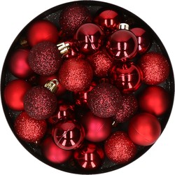 28x stuks kunststof kerstballen rood en donkerrood mix 3 cm - Kerstbal