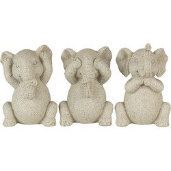 Clayre & Eef Decoratie Beeld Set van 3 Olifant 6x5x9 cm Grijs Polyresin Decoratie Figuur