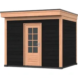 Douglas DIY overkapping, 300 x 250, met schuur en achterwand, Westwood, zwart gespoten