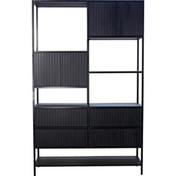 Vakkenkast Zwart Mangohout - 120x40x190cm - Kast Roman