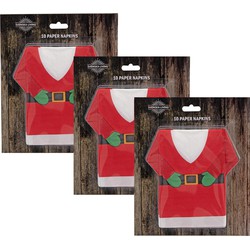 30x stuks kerst thema gevouwen servetten kerstman trui 22 x 34 cm - Feestservetten