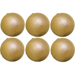 G. Wurm Kerstballen - goudkleurig - 6ST - glitter - kunststof - 8 cm - Kerstbal
