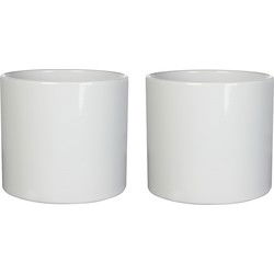 Mica Decorations Bloempot - 2x - wit - glans - keramiek - 28 x 26 cm - Plantenpotten