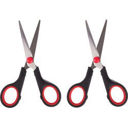 Benson huishoud/keukenschaar - 2x - zwart/rood - rvs/kunststof - 13 cm - Keukenscharen