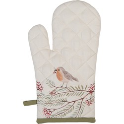 Clayre & Eef Ovenwant  18x30 cm Beige Groen Katoen Vogel Ovenhandschoen