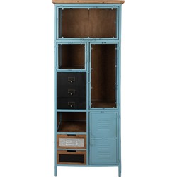 Clayre & Eef Lockerkast  60x33x160 cm Blauw Bruin IJzer Glas Opbergkast