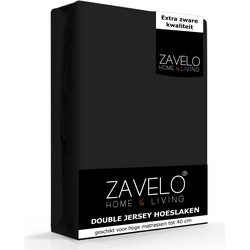 Zavelo Double Jersey Hoeslaken Zwart-2-persoons (140x200 cm)