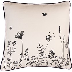 Clayre & Eef Kussenhoes  40x40 cm Beige Zwart Katoen Bloemen Sierkussenhoes