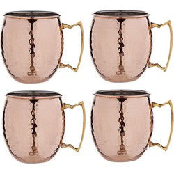 4x Koperen Moscow Mule beker/glas gehamerd met handvat 450 ml - Cocktailglazen