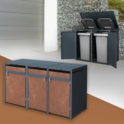 3-bins afvalbak tot 240L 200x80x116,3 cm gemaakt van staal in roest-look ML-design
