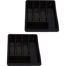 Bestekbak/keuken organizer - 2x - 5-vaks - Zwart - 30 x 38 x 6 cm - Bestekbakken