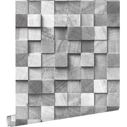 ESTAhome behang 3D-houtmotief grijs - 53 cm x 10,05 m - 138527
