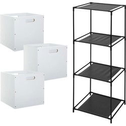 5Five Opbergrek Smartrack - met 3x mandjes stof - wit - 34 x 98 cm - Opbergkastjes