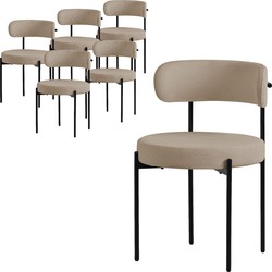 Eetkamerstoel set van 6 met teddy stof met rugleuning bruin Keukenstoel ML-Design