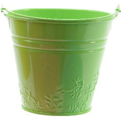 Decoris Bloempot/plantenpot bloemen - zink - D11 cm - groen - Plantenpotten