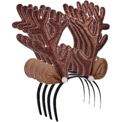 6x stuks kerst diadeems/haarbanden rendier gewei bruin 28 cm - Verkleedattributen