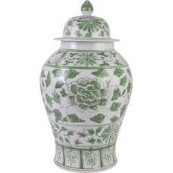 Fine Asianliving Chinese Gemberpot Porselein Groen Wit Bloemenmotief