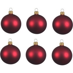 6x Glazen kerstballen mat donkerrood 8 cm kerstboom versiering - Kerstbal