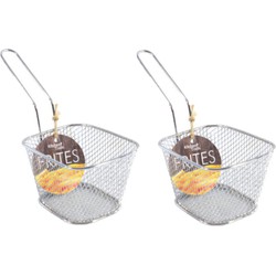 2x stuks zilveren patat/snack serveermandjes/frietmandjes 10 cm - Serveerschalen