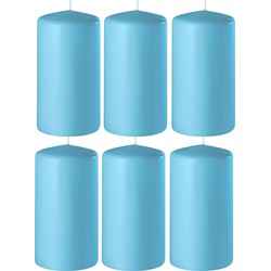 6x Kaarsen turquoise 6 x 12 cm 45 branduren sfeerkaarsen - Stompkaarsen