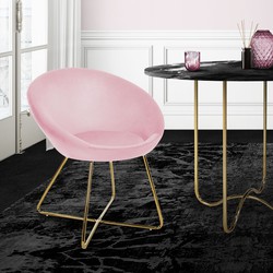 Eetkamerstoel met ronde rugleuning roze fluweel met goudkleurige metalen poten ML design