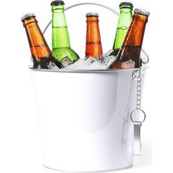 IJsemmer/bierkoeler - 6L - metaal - wit - met flesopener - wijnkoeler - IJsemmers