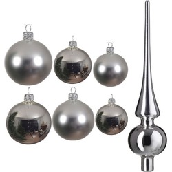 Groot pakket glazen kerstballen 50x zilver glans/mat 4-6-8 cm met piek glans - Kerstbal