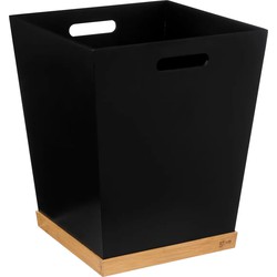 5Five Prullenbak/vuilnisbak - 23 liter - mdf hout - zwart/lichtbruin - 27 x 27 x 32 cm - kantoor - Pedaalemmers