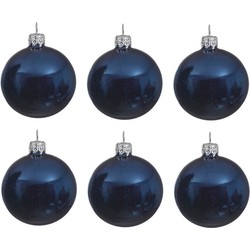 Decoris Kerstballen set - 6x stuks - blauw - glas - 6 cm - glans - Kerstbal