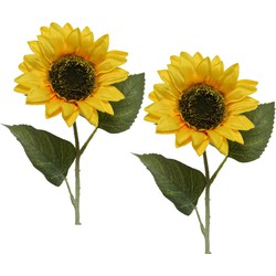 Everlands Kunstbloem Zonnebloem tak - 3x - 64 cm - geel - zijdebloem - Kunstbloemen