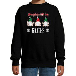 Bellatio Decorations kersttrui/sweater voor kinderen - Kerst kabouter/gnoom - zwart - Gnomies 3-4 jaar (98/104) - kerst truien kind