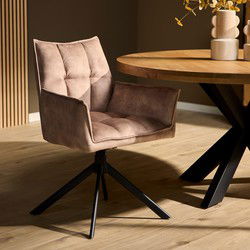 Starfurn Eetkamerstoel Dani Velvet | Beige | Met armleuning