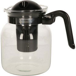 Theepot met filter - 1,5 liter - zwart - filter - glas - D16 x H17 cm - Theepotten
