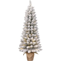 Black Box Trees Gerlos Smalle Kunstkerstboom in Pot met Warm Witte LED Verlichting - H120 x Ø51 cm - Groen Frosted