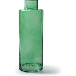 Jodeco Bloemenvaas Willem - transparant groen glas - D11,5 x H26 cm - fles vorm vaas - Vazen