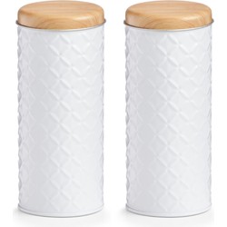 Zeller voorraad/bewaar blik voor koffiepads - 2x - wit - 18 x 7,5 cm - Voorraadblikken