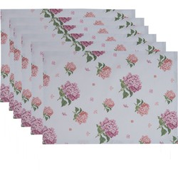 Clayre & Eef Placemats Set van 6  48x33 cm Blauw Roze Katoen Hortensia