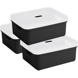 3x Sunware opbergbox/mand 24 liter zwart kunststof met transparante deksel - Opbergbox