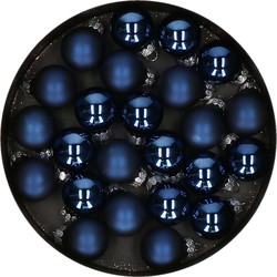 Othmar Decorations mini kerstballen van glas - 24x - donkerblauw - 2,5 cm - Kerstbal
