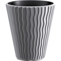 Prosperplast Plantenpot/bloempot Sand Waves - buiten/binnen - kunststof - steengrijs - D39 x H43 cm - Plantenpotten