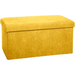 Atmosphera Poef/krukje/hocker Amber - Opvouwbare opslag box - fluweel Honinggeel - 76 x 38 x 38 cm - Poefs