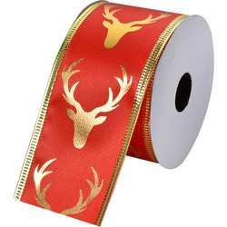 Clayre & Eef Kerstlint 50 mm Rood Goudkleurig Synthetisch