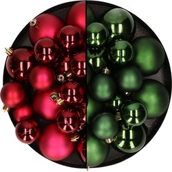 Kerstversiering kunststof kerstballen mix donkerrood/donkergroen 6-8-10 cm pakket van 44x stuks - Kerstbal