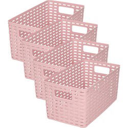 PlasticForte Opbergmand - 4x - Kastmand - rotan kunststof - oud roze - 5 Liter - 15 x 28 x 13 cm - Opbergmanden