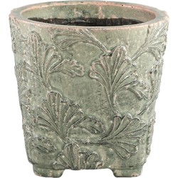 PTMD Serino Grey ceramic pot leaves pattern round low X