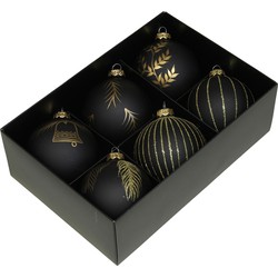 Othmar Decorations kerstballen - gedecoreerd - 6x - 8 cm - zwart - Kerstbal