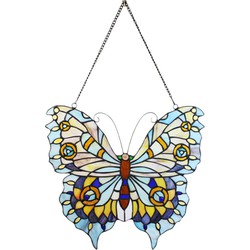 LumiLamp Glaspaneel Tiffany Vlinder 40x60 cm Blauw Glas Glaskunst