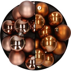 Kunststof kerstballen 6 cm - 24x stuks - bruin tinten - Kerstbal