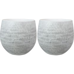 2x stuks plantenpotten/bloempotten in een strakke Modern design look wit/zwart Dia 36 cm en Hoogte 3 - Plantenpotten