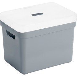 Opbergboxen/opbergmanden blauwgrijs van 18 liter kunststof met transparante deksel - Opbergbox